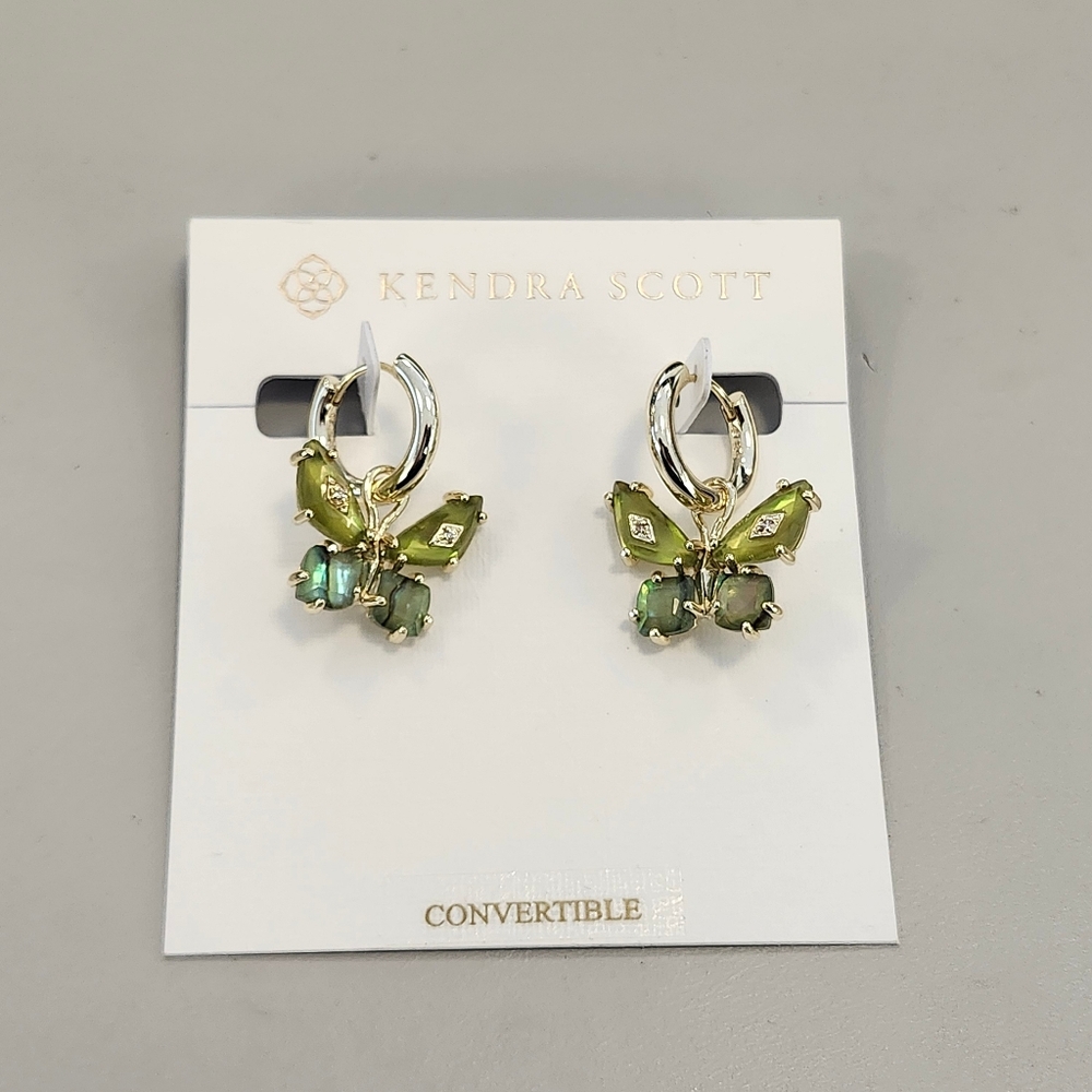NWT Kendra Scott Gold-Tone Bianca Butterfly Huggie Earrings In Green Mix